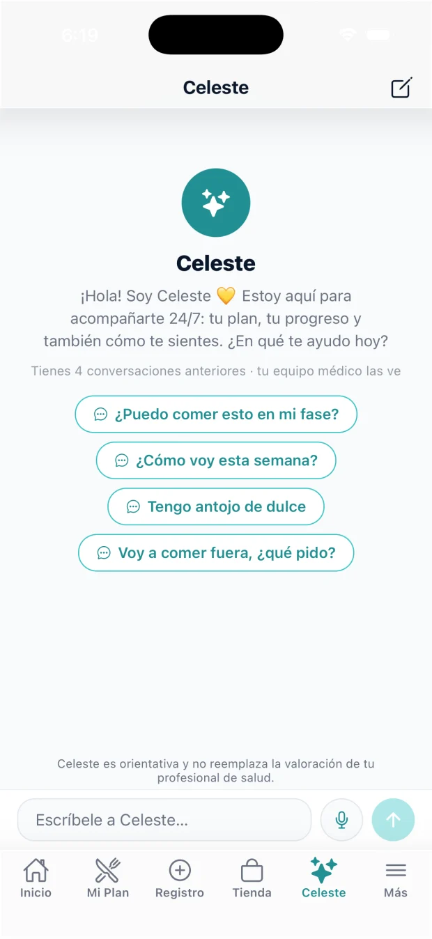 Celeste, el asistente que resuelve dudas del programa