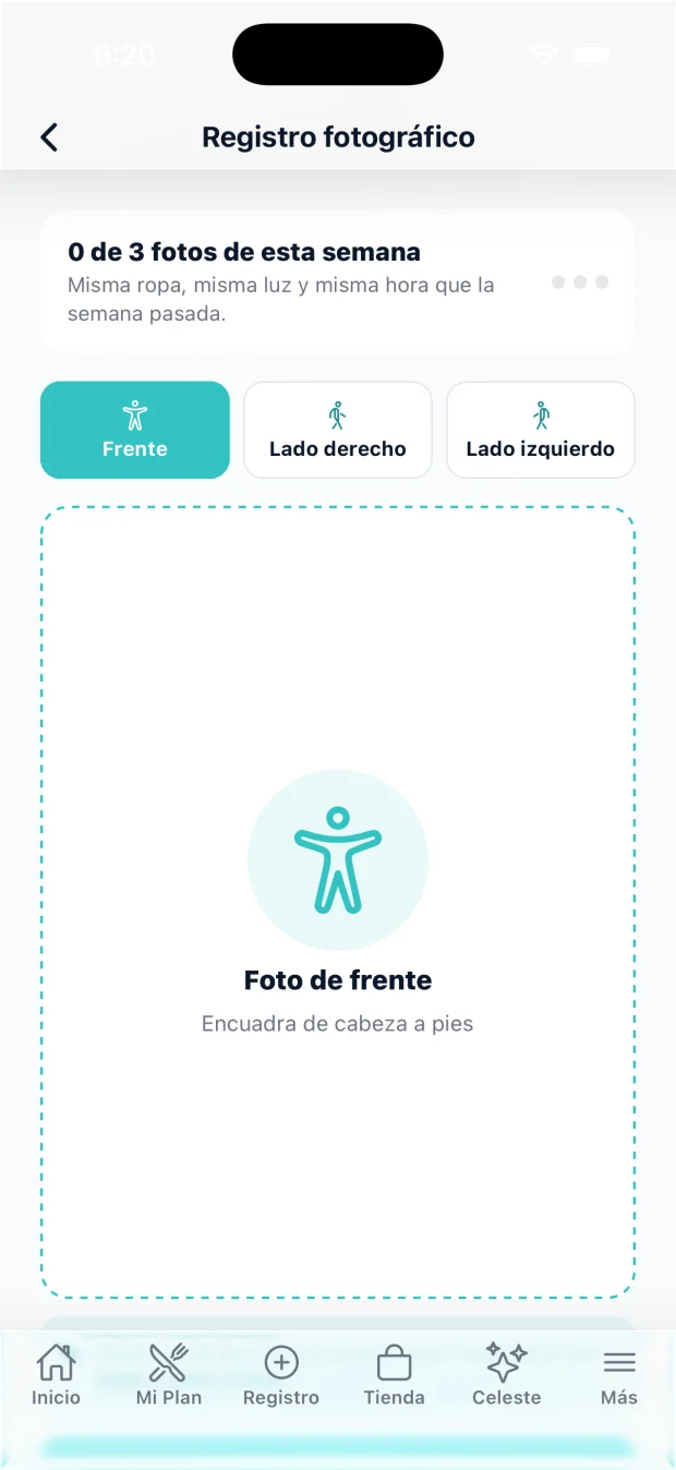 Registro fotográfico semanal del progreso